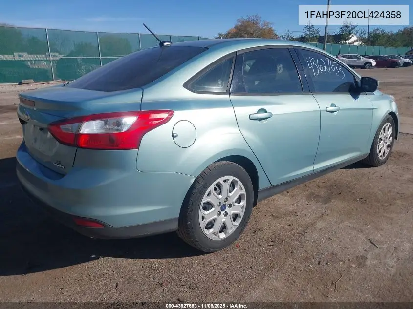 1FAHP3F20CL424358 2012 Ford Focus Se