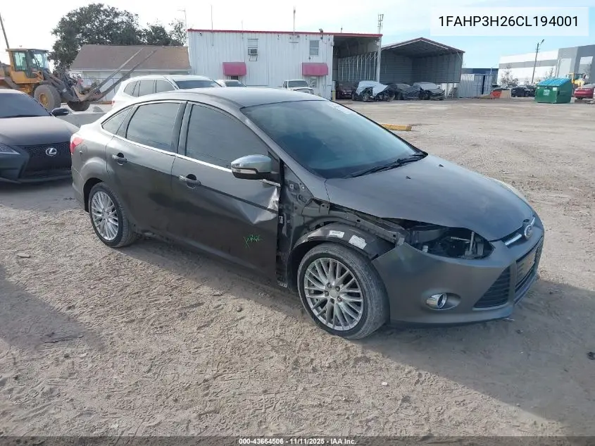 1FAHP3H26CL194001 2012 Ford Focus Sel
