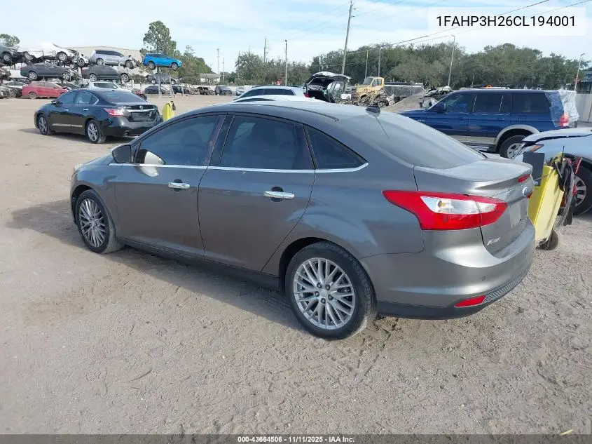 1FAHP3H26CL194001 2012 Ford Focus Sel