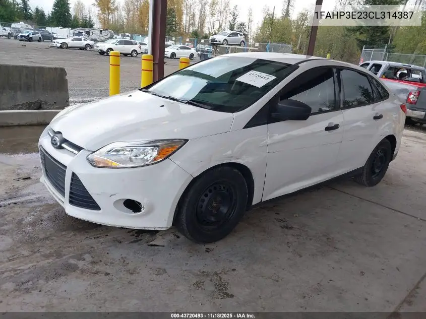 1FAHP3E23CL314387 2012 Ford Focus S