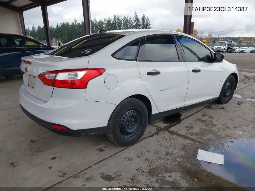 1FAHP3E23CL314387 2012 Ford Focus S