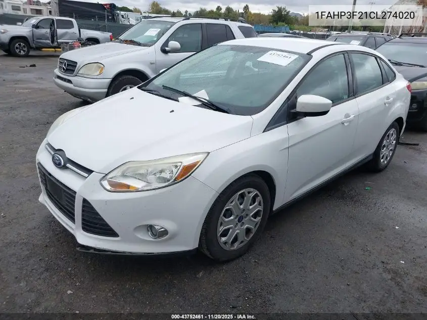 1FAHP3F21CL274020 2012 Ford Focus Se