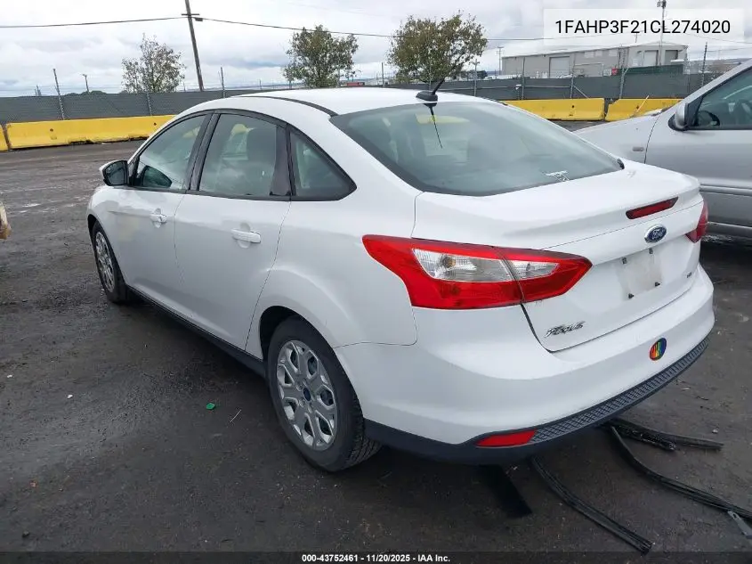 1FAHP3F21CL274020 2012 Ford Focus Se
