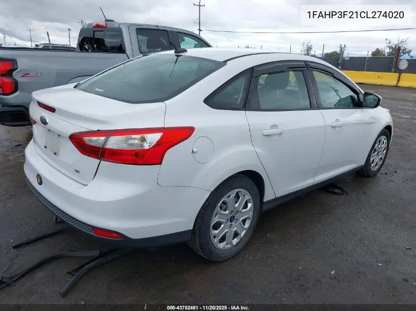 1FAHP3F21CL274020 2012 Ford Focus Se