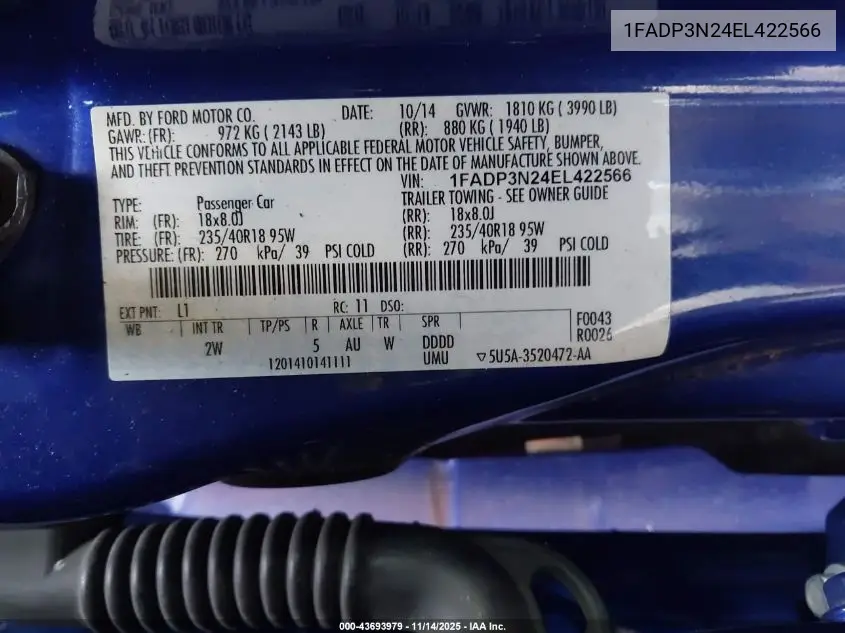 1FADP3N24EL422566 2014 Ford Focus Titanium