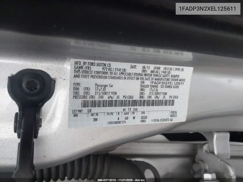 1FADP3N2XEL125611 2014 Ford Focus Titanium