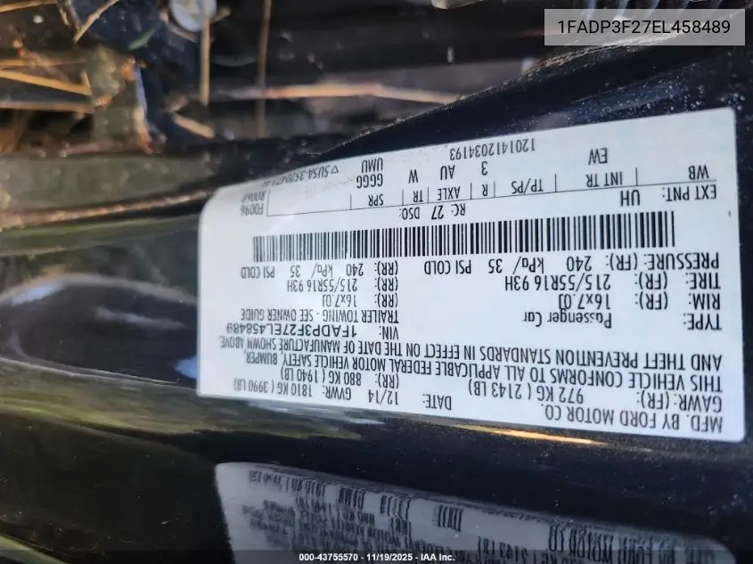 1FADP3F27EL458489 2014 Ford Focus Se