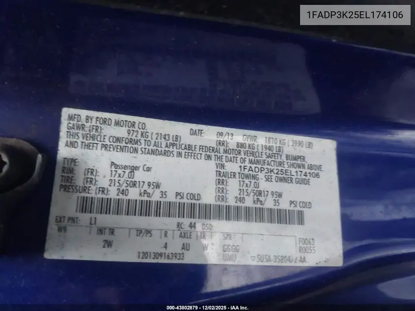 1FADP3K25EL174106 2014 Ford Focus Se