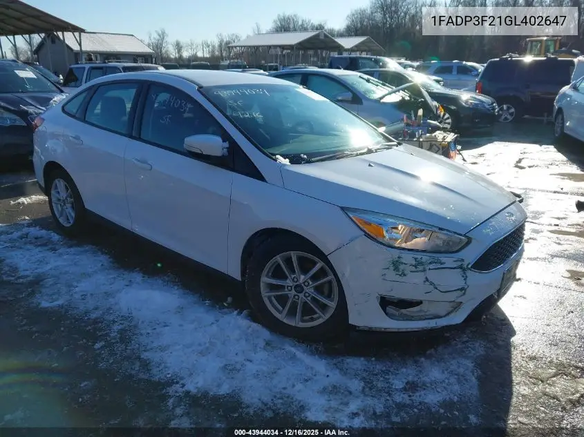 1FADP3F21GL402647 2016 Ford Focus Se