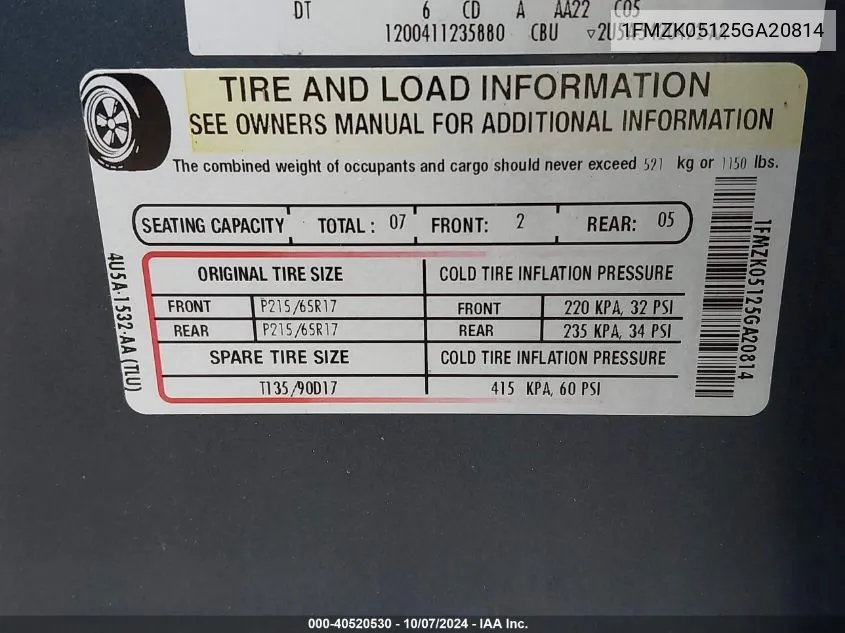 1FMZK05125GA20814 2005 Ford Freestyle Sel