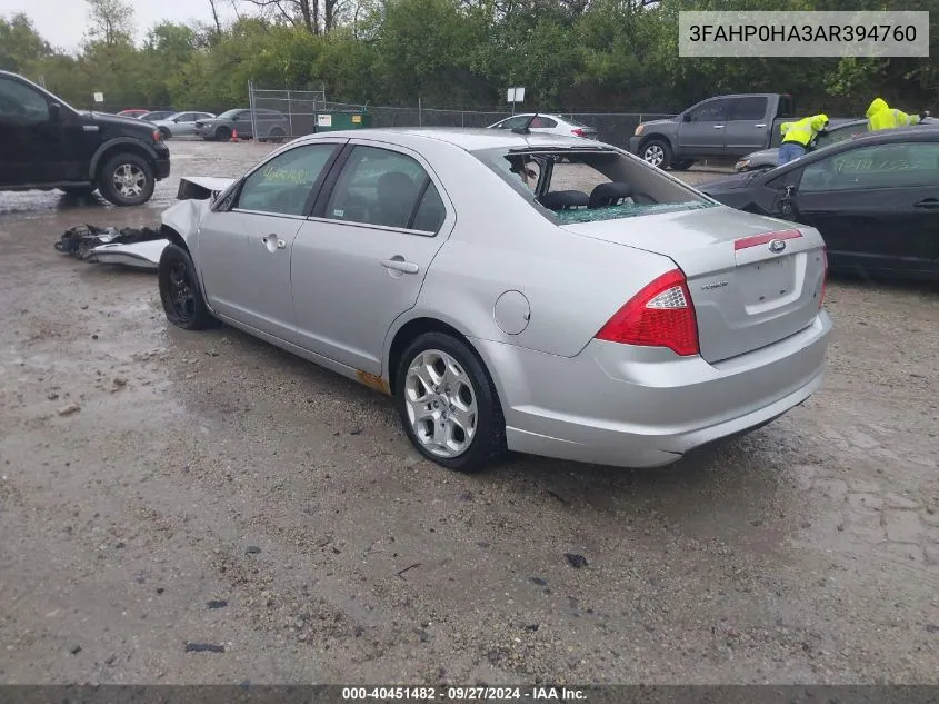 2010 Ford Fusion Se VIN: 3FAHP0HA3AR394760 Lot: 40451482