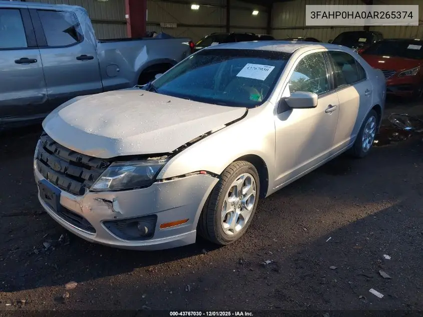3FAHP0HA0AR265374 2010 Ford Fusion Se