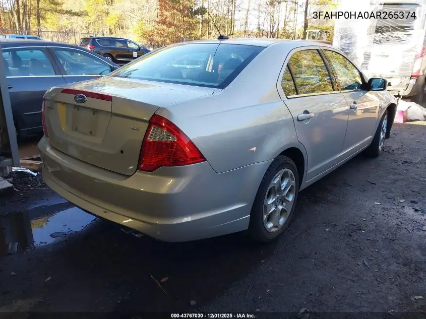 3FAHP0HA0AR265374 2010 Ford Fusion Se