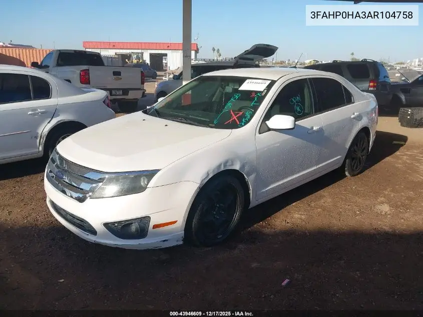 3FAHP0HA3AR104758 2010 Ford Fusion Se