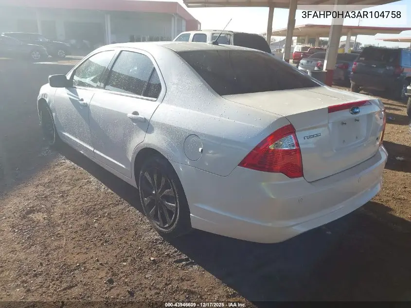 3FAHP0HA3AR104758 2010 Ford Fusion Se