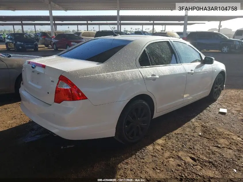 3FAHP0HA3AR104758 2010 Ford Fusion Se
