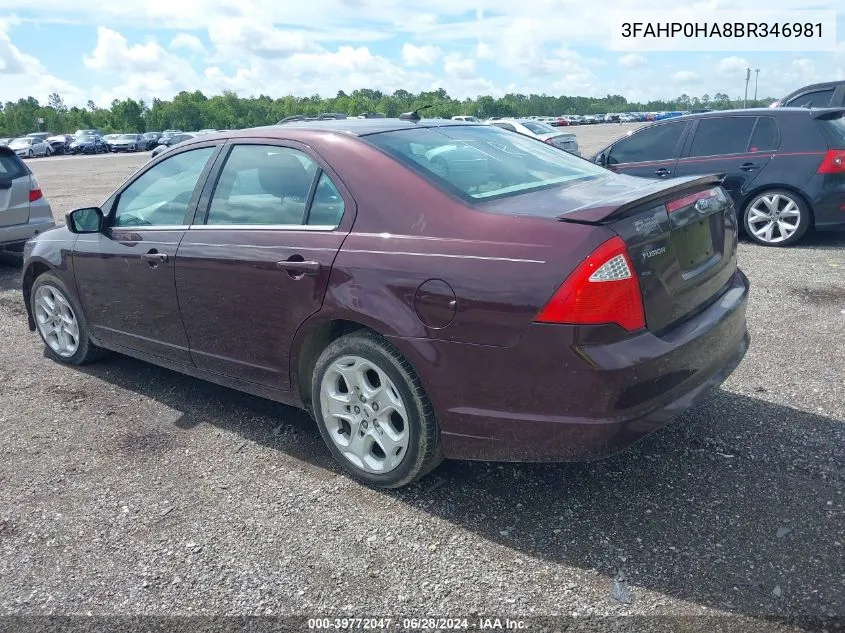 3FAHP0HA8BR346981 2011 Ford Fusion Se