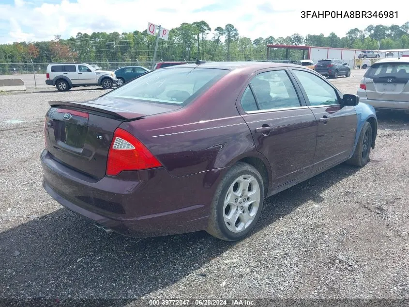 3FAHP0HA8BR346981 2011 Ford Fusion Se