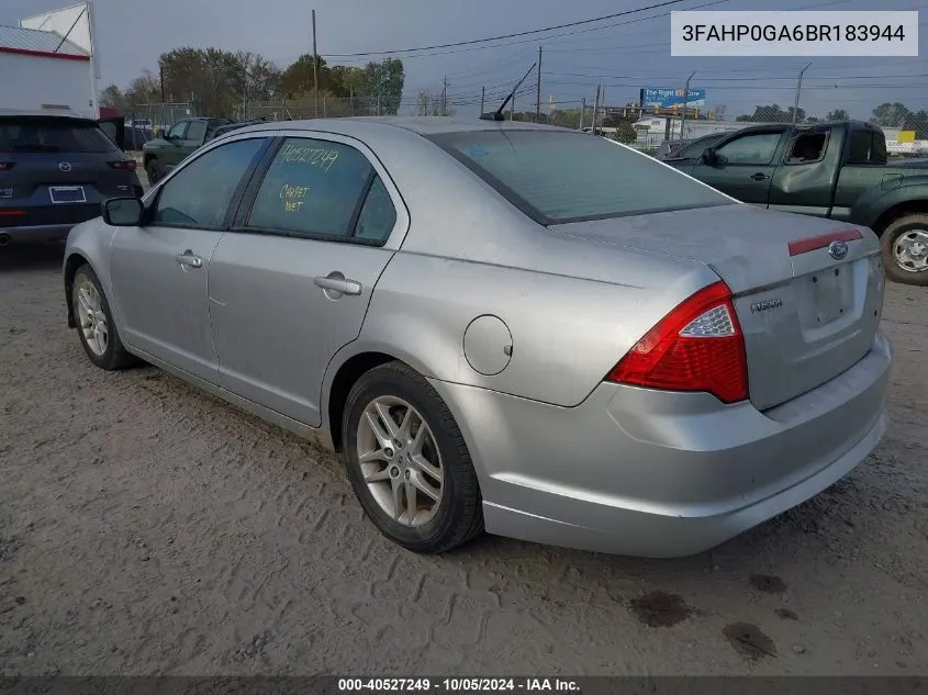 3FAHP0GA6BR183944 2011 Ford Fusion S