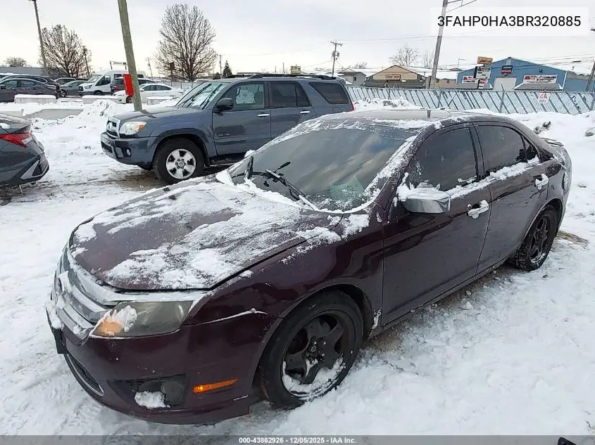 3FAHP0HA3BR320885 2011 Ford Fusion Se