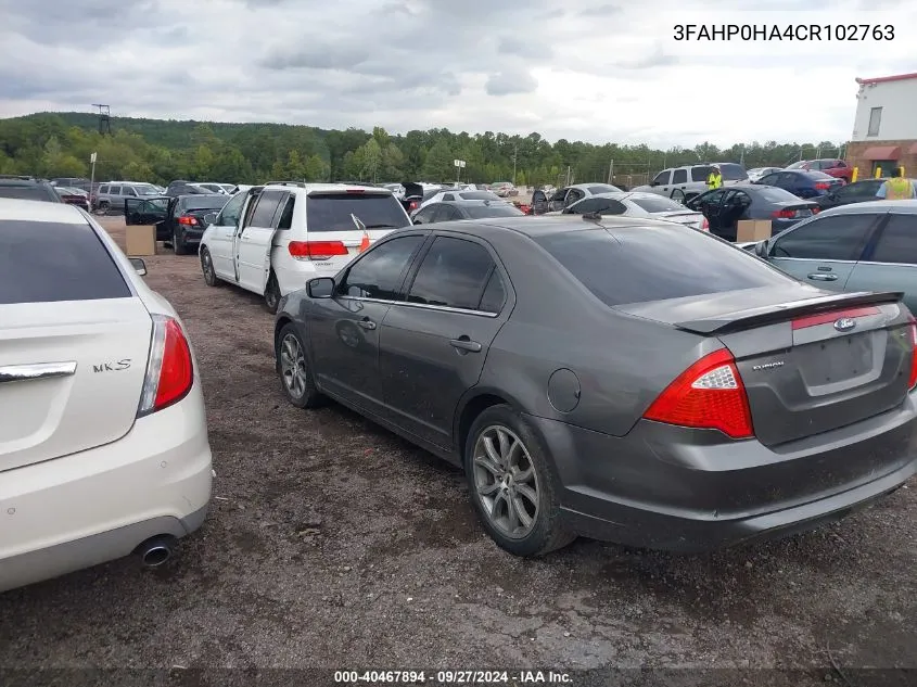 2012 Ford Fusion Se VIN: 3FAHP0HA4CR102763 Lot: 40467894