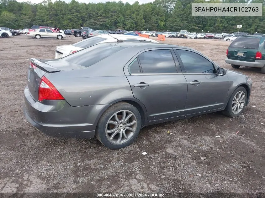 2012 Ford Fusion Se VIN: 3FAHP0HA4CR102763 Lot: 40467894