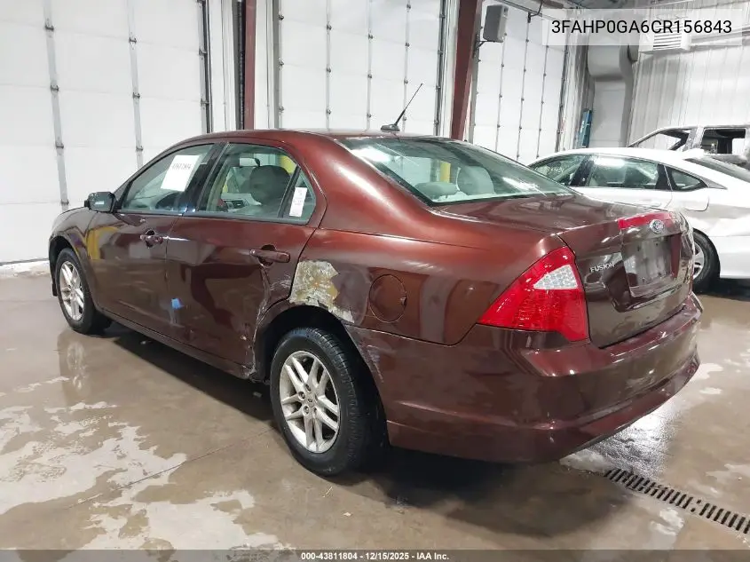 3FAHP0GA6CR156843 2012 Ford Fusion S