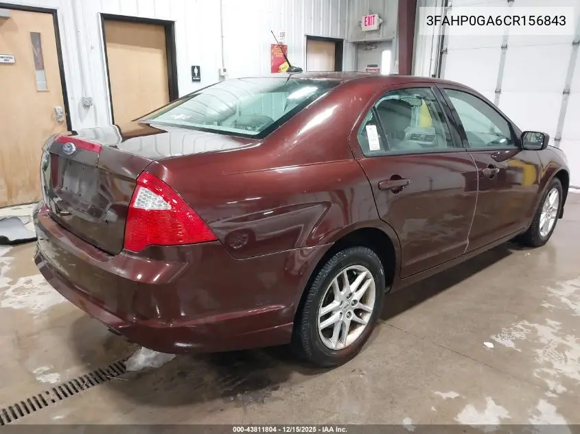3FAHP0GA6CR156843 2012 Ford Fusion S