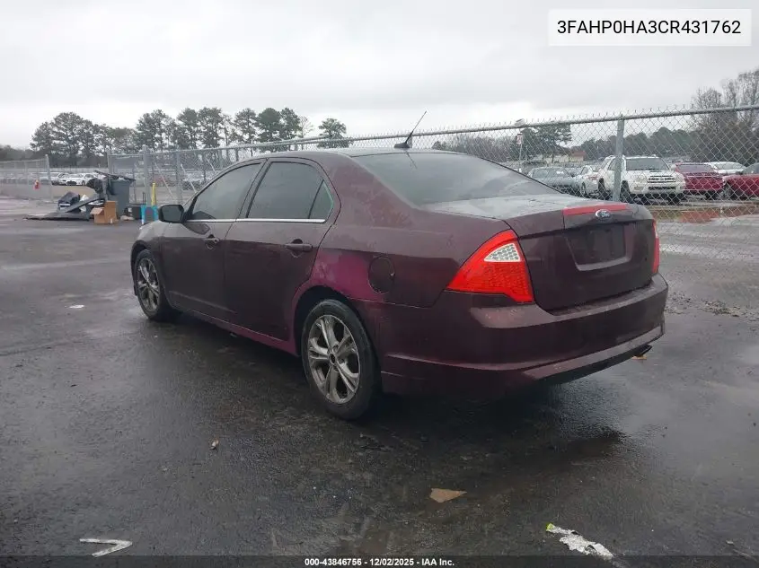 3FAHP0HA3CR431762 2012 Ford Fusion Se