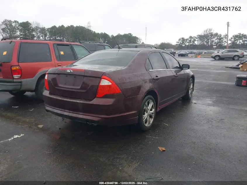 3FAHP0HA3CR431762 2012 Ford Fusion Se