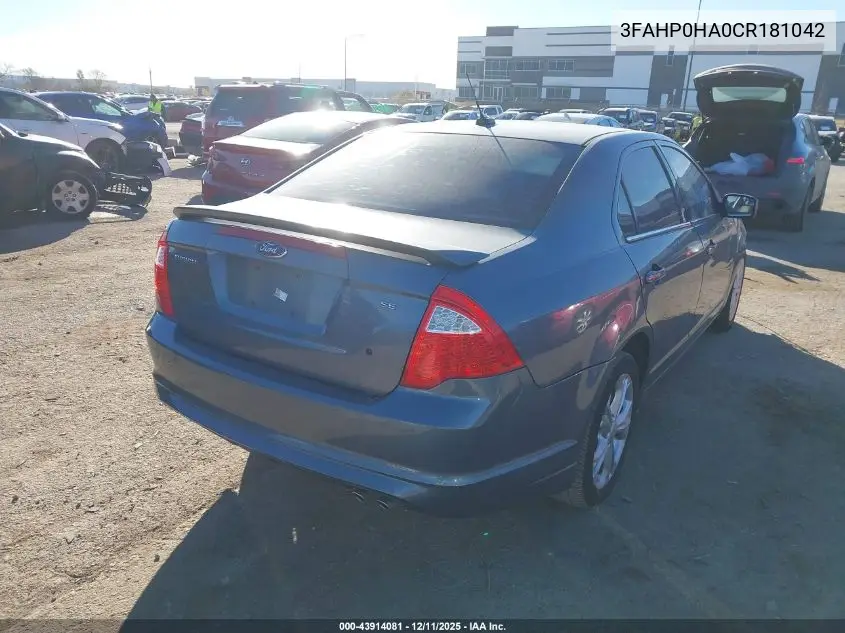 3FAHP0HA0CR181042 2012 Ford Fusion Se