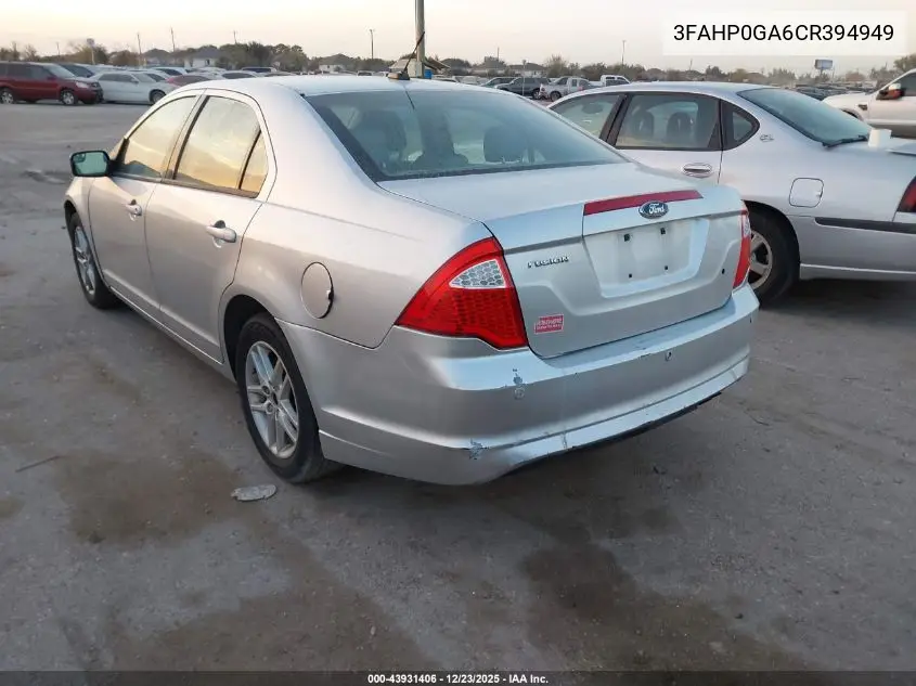 3FAHP0GA6CR394949 2012 Ford Fusion S