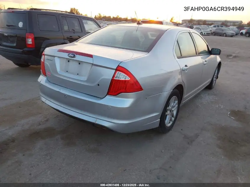 3FAHP0GA6CR394949 2012 Ford Fusion S
