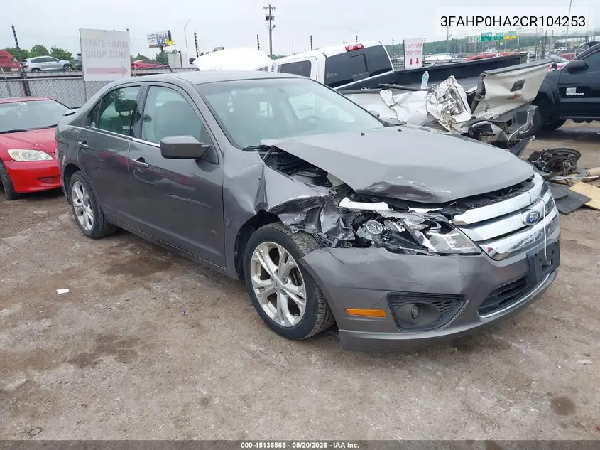3FAHP0HA2CR104253 2012 Ford Fusion Se