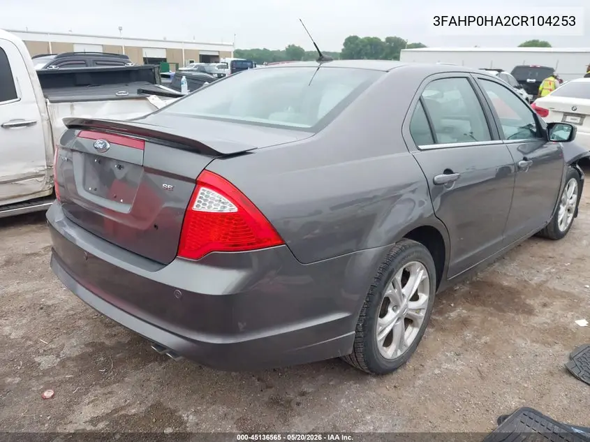 3FAHP0HA2CR104253 2012 Ford Fusion Se