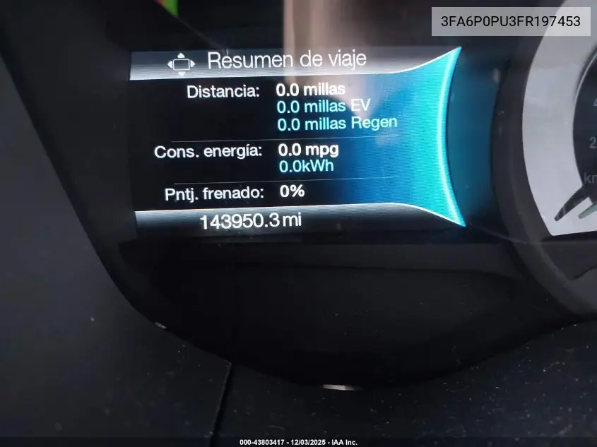 3FA6P0PU3FR197453 2015 Ford Fusion Energi Se Luxury