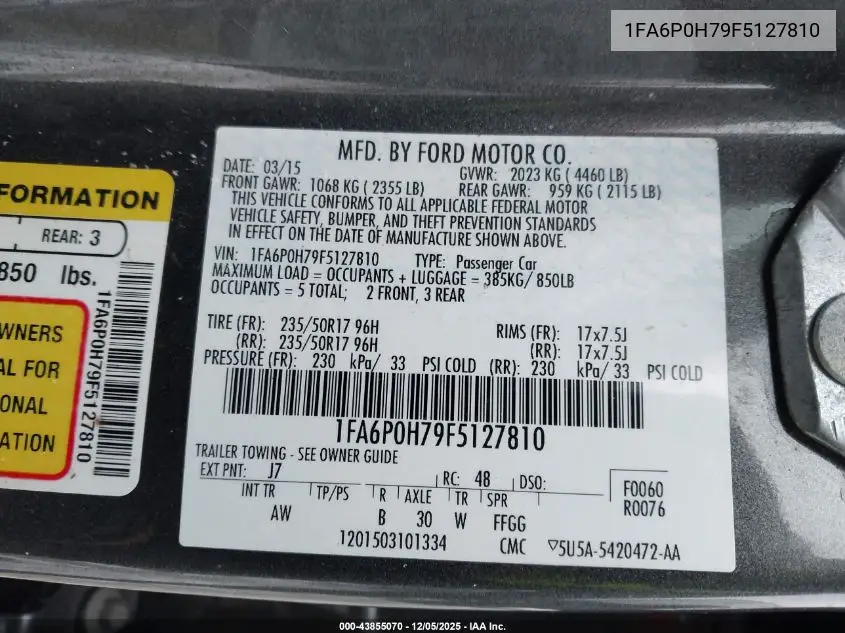 1FA6P0H79F5127810 2015 Ford Fusion Se
