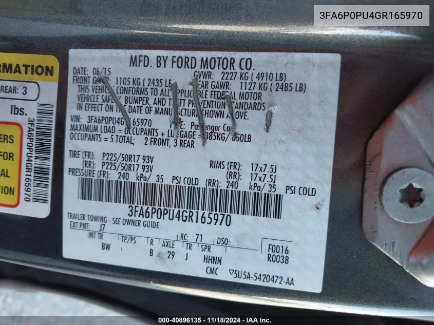 3FA6P0PU4GR165970 2016 Ford Fusion Energi Se Luxury
