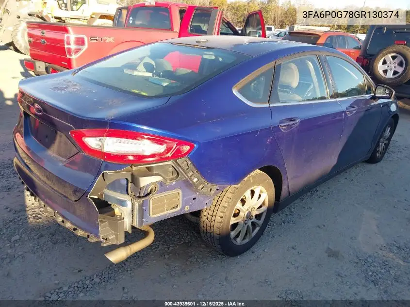 3FA6P0G78GR130374 2016 Ford Fusion S