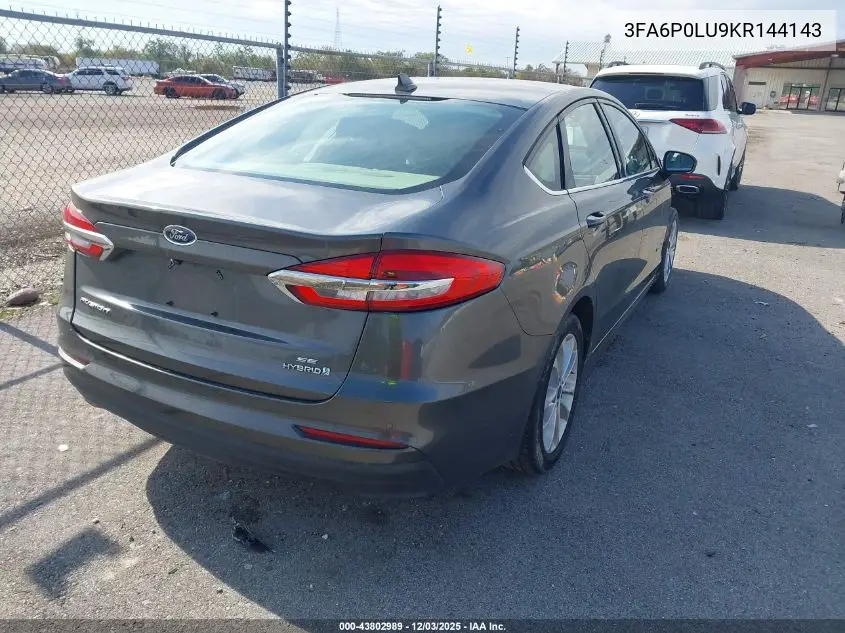 3FA6P0LU9KR144143 2019 Ford Fusion Hybrid Se