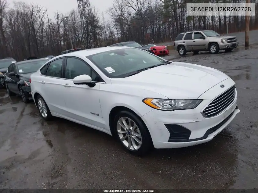 3FA6P0LU2KR262728 2019 Ford Fusion Hybrid Se