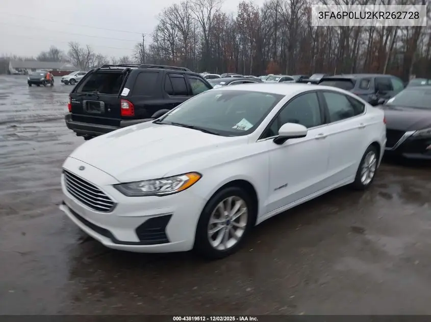 3FA6P0LU2KR262728 2019 Ford Fusion Hybrid Se