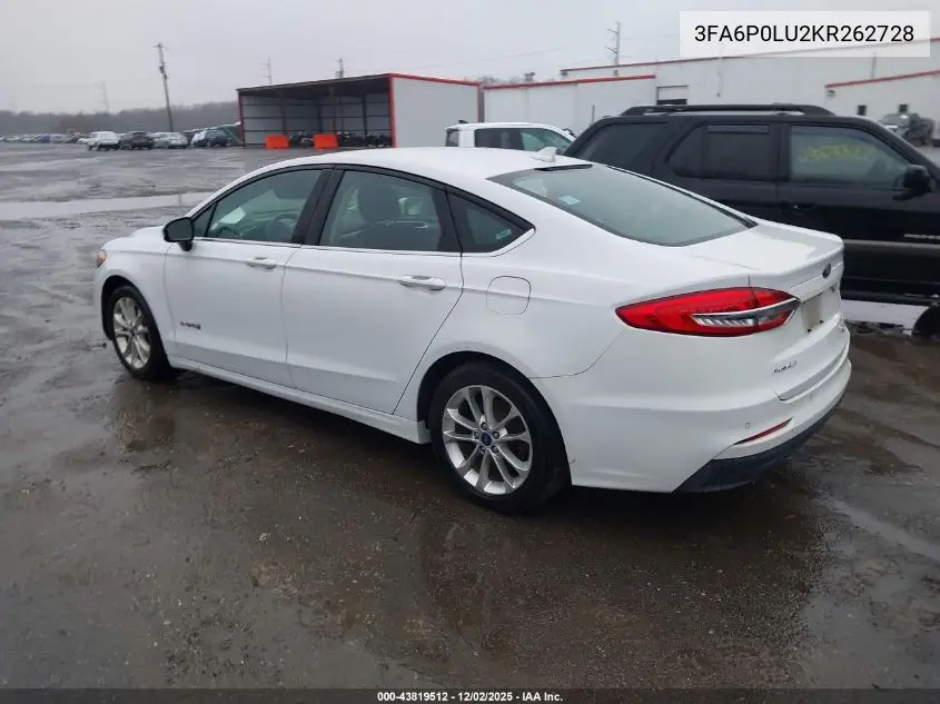 3FA6P0LU2KR262728 2019 Ford Fusion Hybrid Se