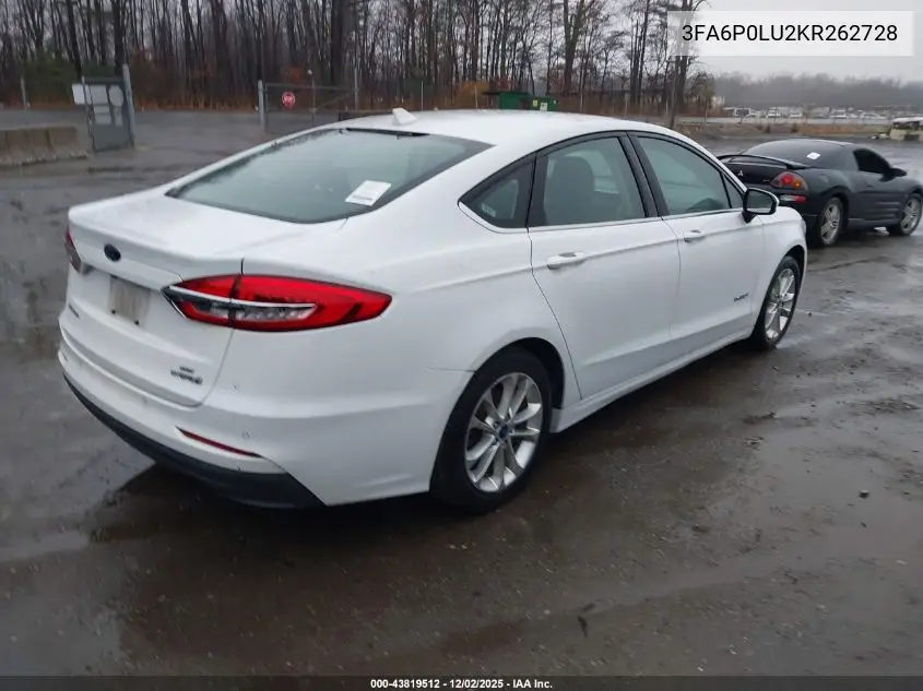 3FA6P0LU2KR262728 2019 Ford Fusion Hybrid Se