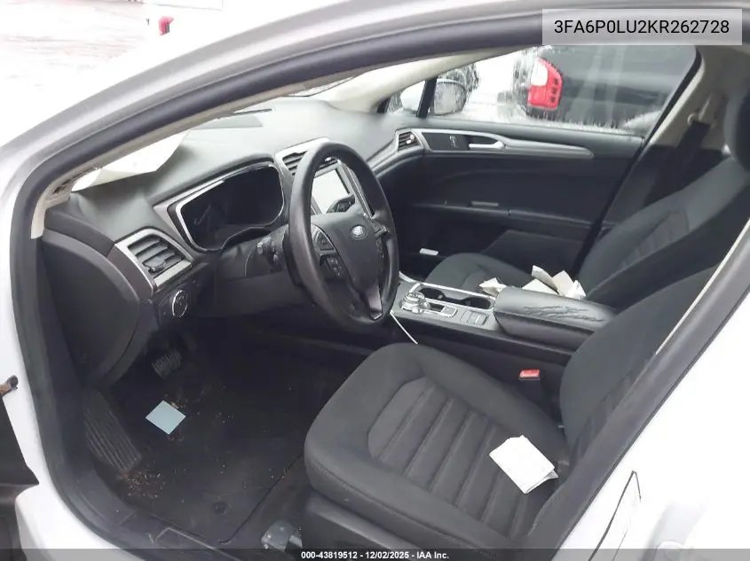 3FA6P0LU2KR262728 2019 Ford Fusion Hybrid Se