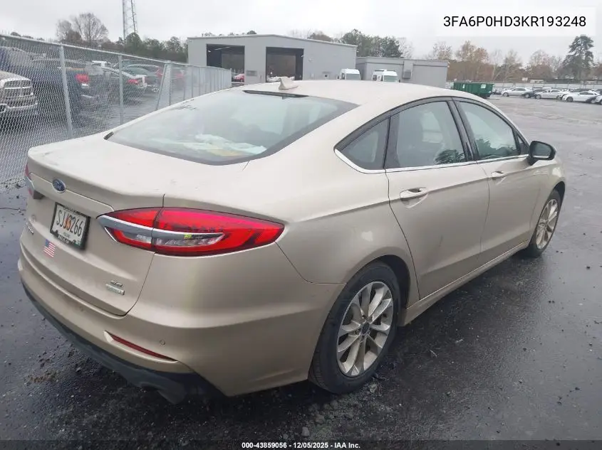 3FA6P0HD3KR193248 2019 Ford Fusion Se