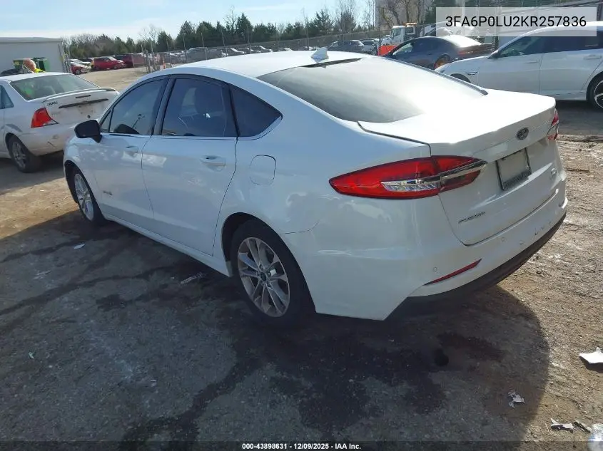3FA6P0LU2KR257836 2019 Ford Fusion Hybrid Se