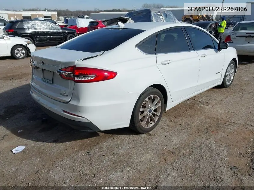 3FA6P0LU2KR257836 2019 Ford Fusion Hybrid Se