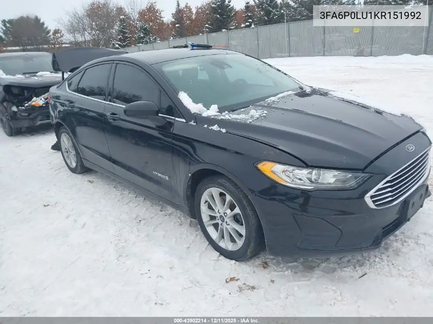 3FA6P0LU1KR151992 2019 Ford Fusion Hybrid Se
