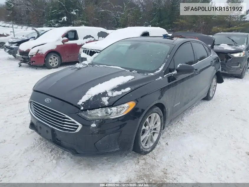 3FA6P0LU1KR151992 2019 Ford Fusion Hybrid Se